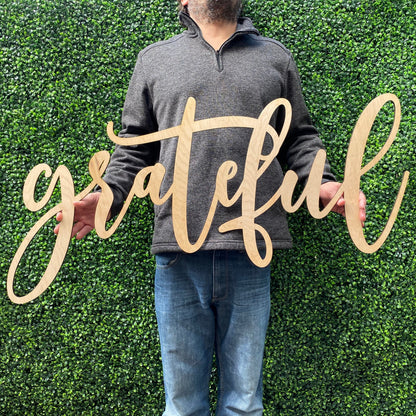 Grateful Wood Sign - Farmhouse Kitchen Wall Decor - Thankful Inspirational Art - Rustic Thanksgiving Sign - Hostess or Housewarming Gift