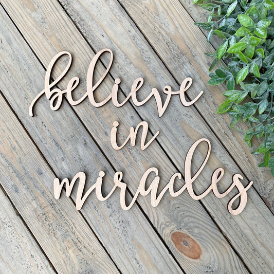 Believe in Miracles Wood Sign - Inspirational Faith Wall Art - Farmhouse Christmas Decor - Miracle Baby IVF Gift