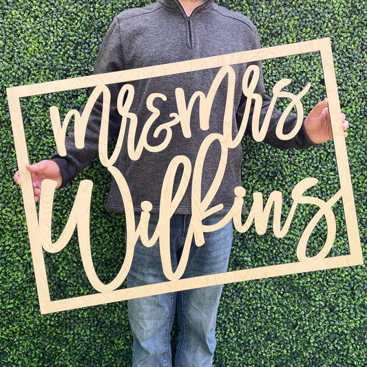 Mr and Mrs Last Name Wood Sign - Established Date Farmhouse Sign - Personalized Wedding Gift - Above Couch Decor
