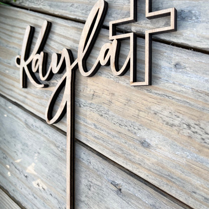 Custom Baptism God Bless Cake Topper - Personalized Communion Cross Sign - Baby's First Christening Decor