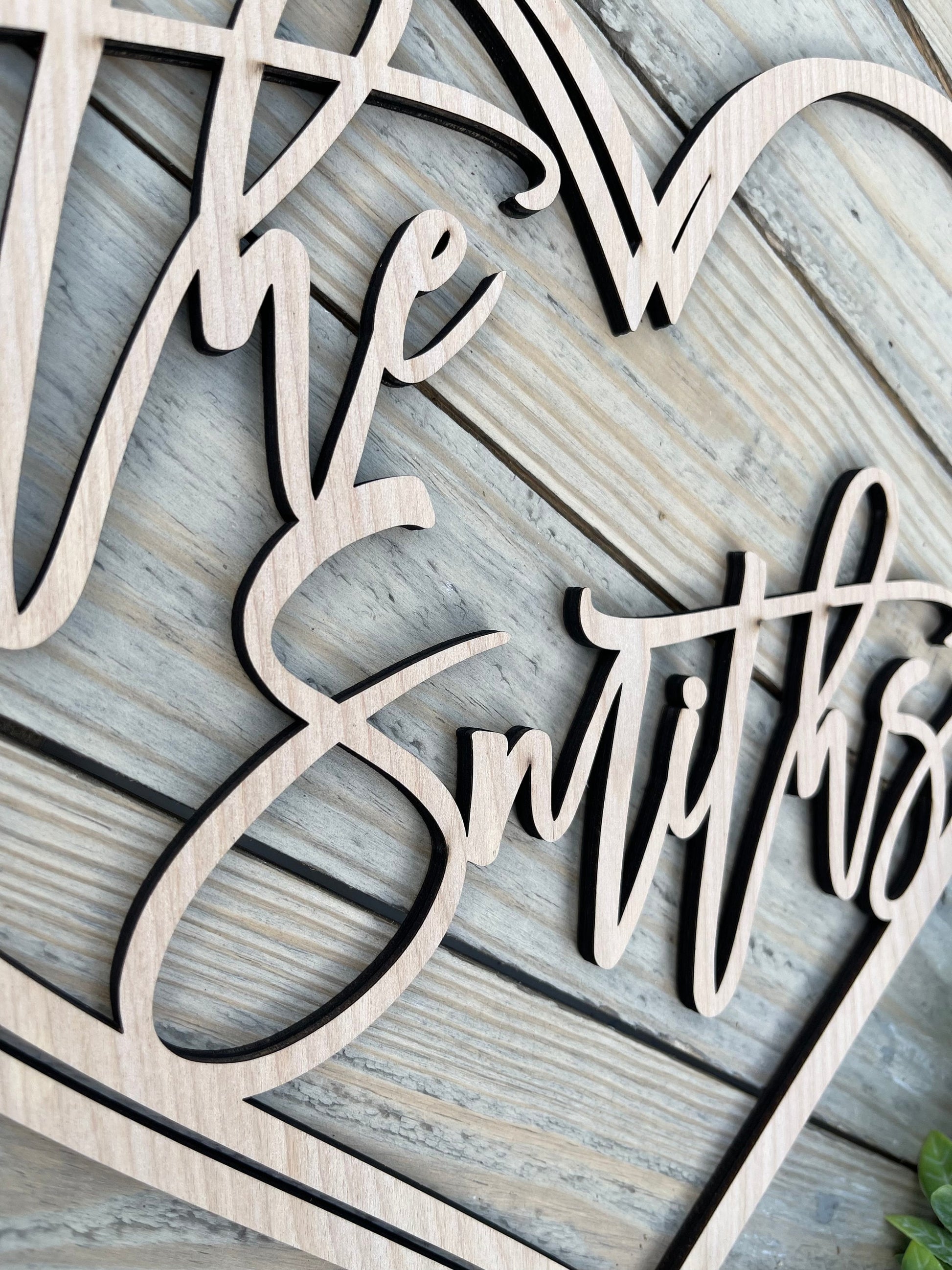 Heart Shaped Custom Family Name Sign - Personalized Wedding Gift - Last Name Wood Sign - Anniversary Gift for Couple