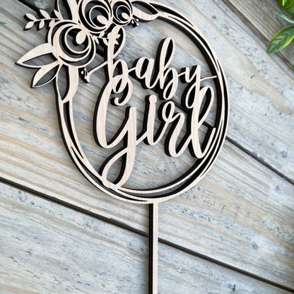 Floral Baby Girl Cake Topper - Elegant Baby Shower Decor - Baby Sprinkle Girl Celebration