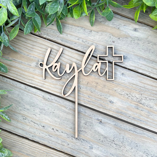 Custom Baptism God Bless Cake Topper - Personalized Communion Cross Sign - Baby's First Christening Decor