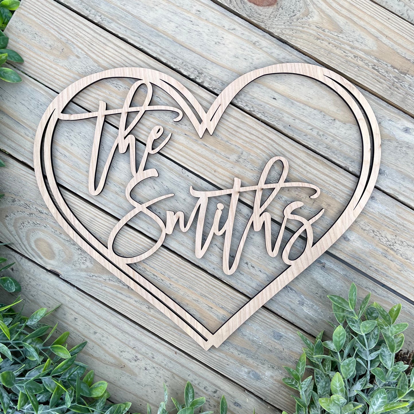 Heart Shaped Custom Family Name Sign - Personalized Wedding Gift - Last Name Wood Sign - Anniversary Gift for Couple