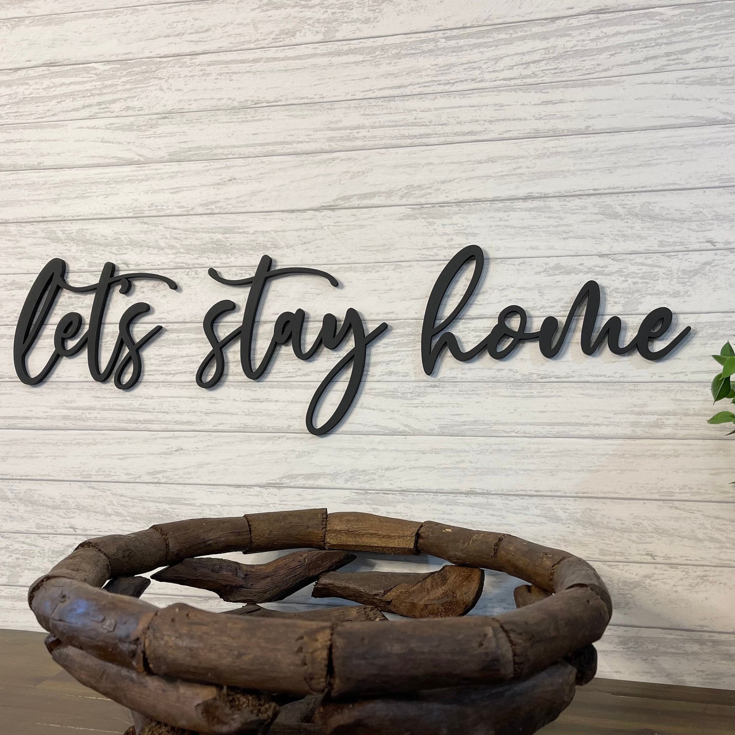 Let's Stay Home Wood Sign - Cozy Homebody Gift - Rustic Farmhouse Wall Decor - Above Couch Living Room Art - Master Bedroom Sign