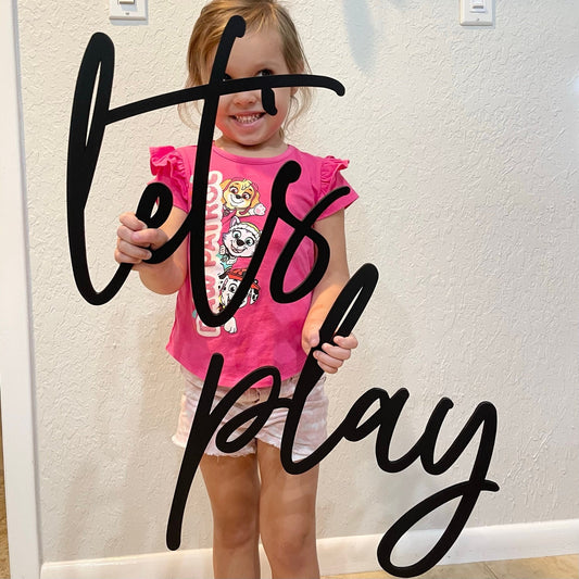 Let's Play Wood Sign - Playroom Wall Decor - Kids Playroom or Nursery Sign