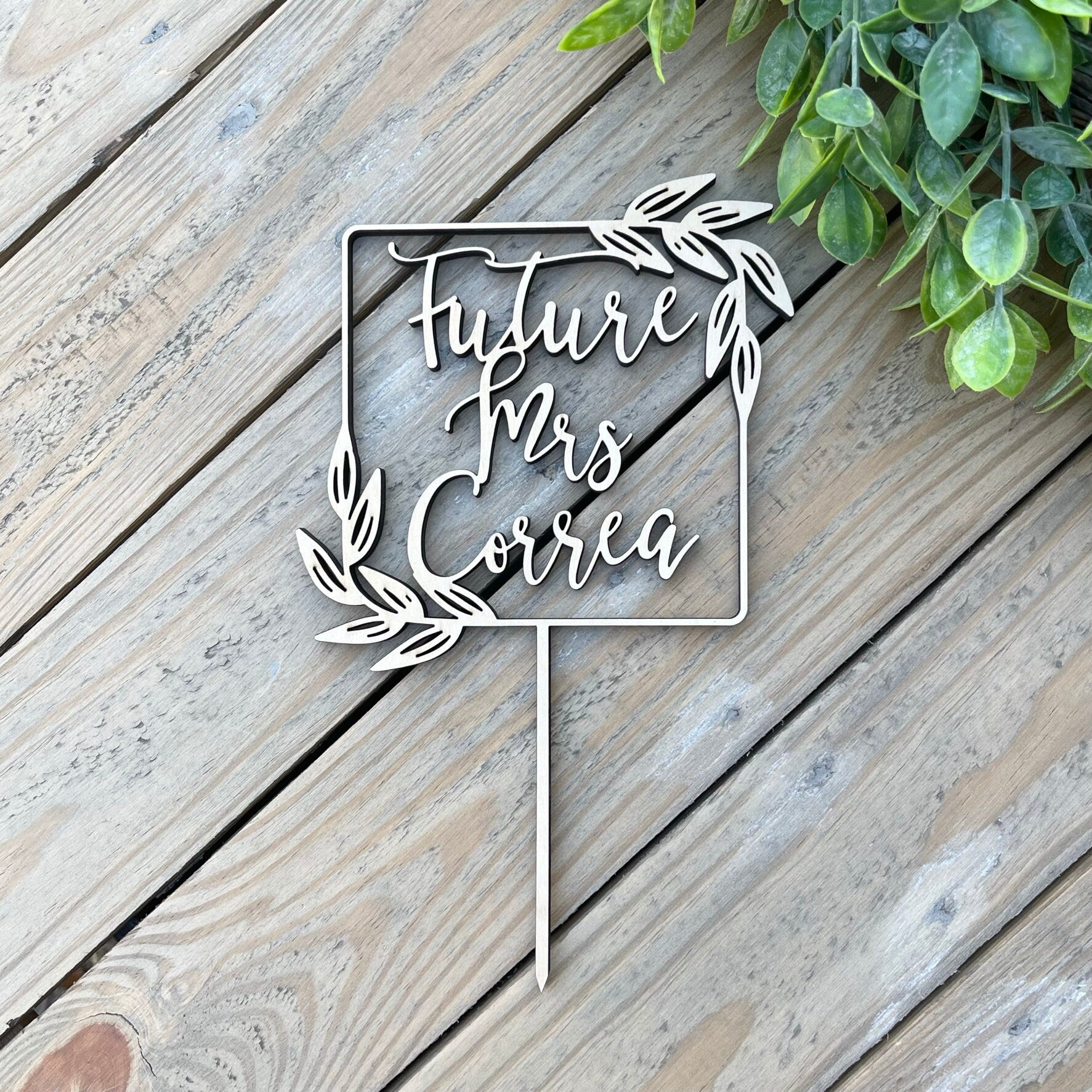 Personalized Future Mrs. Cake Topper - Custom Last Name Wooden Topper for Bridal Shower, Engagement Party, or Rehearsal Dinner