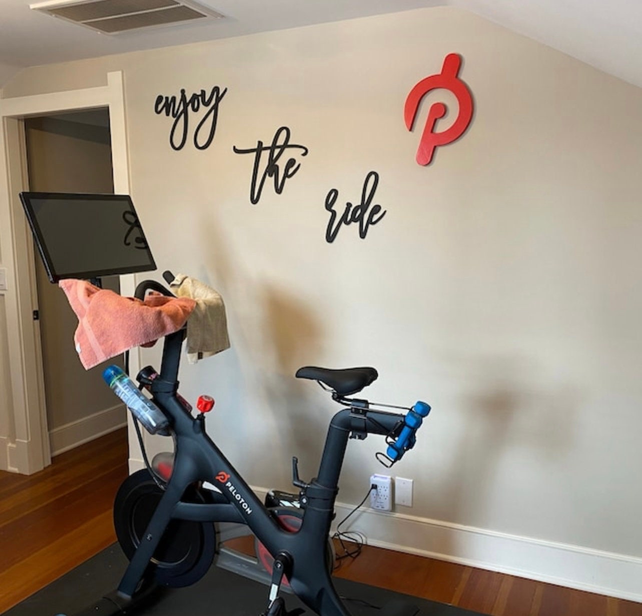 Enjoy The Ride Wood Sign - Home Gym Wall Decor - Spin Bike Room Art - Motivational Fitness Quote - Rustic Gift for Cyclist