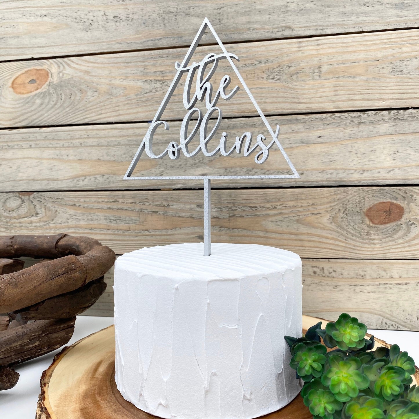 Wedding Cake Topper - Custom Geometric Names Topper - Modern Script Wood Cake Sign for Boho Weddings & Engagement Parties