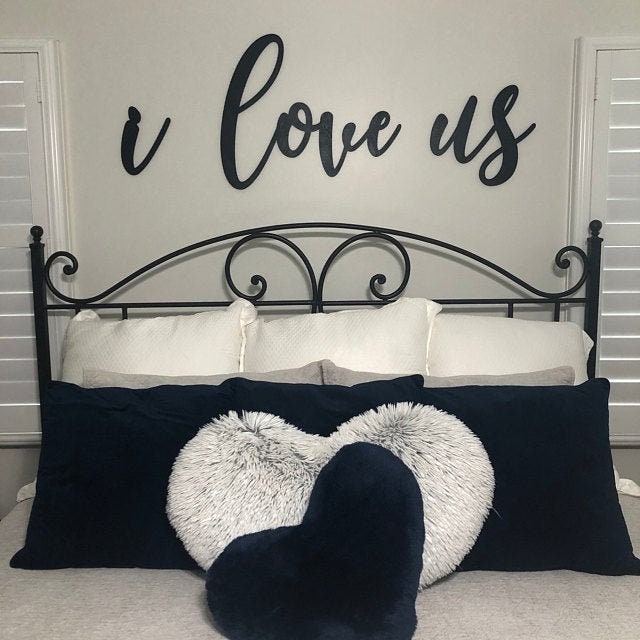 I Love Us Wood Sign - Romantic Anniversary Gift for Couple - Valentines Day Gift - Master Bedroom Wall Decor Above Bed