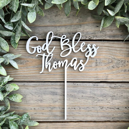 Personalized God Bless Cake Topper - Christening, Baptism, First Communion Special Events - Christian Cake Topper