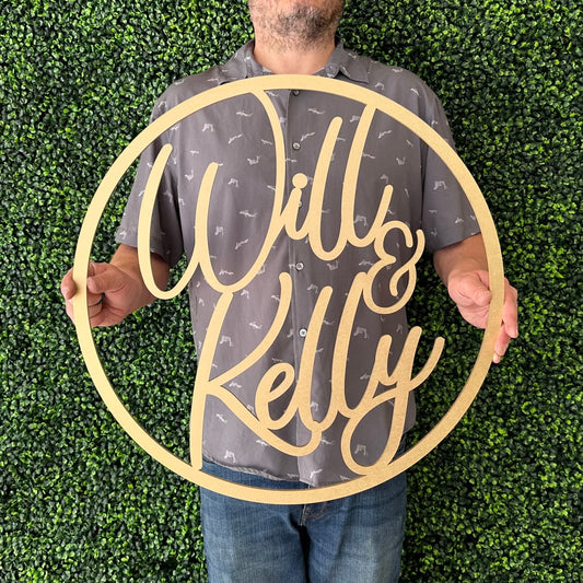 Two Names Wood Sign in Script Font - Sweetheart Table Decor - Personalized Couples Names - Anniversary Wedding Keepsake Gift