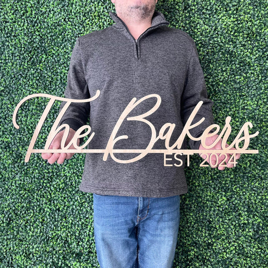 Custom Last Name Wood Sign With Est Date, Anniversary Engagement Gift For Couple