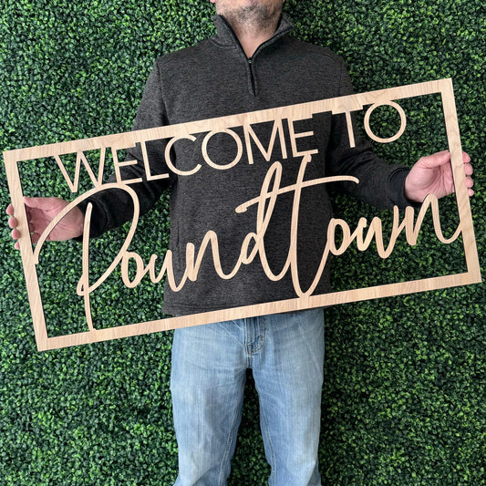 Welcome To Poundtown Sign - Funny Adult Humor Bedroom Wall Decor - Explicit Novelty Gift