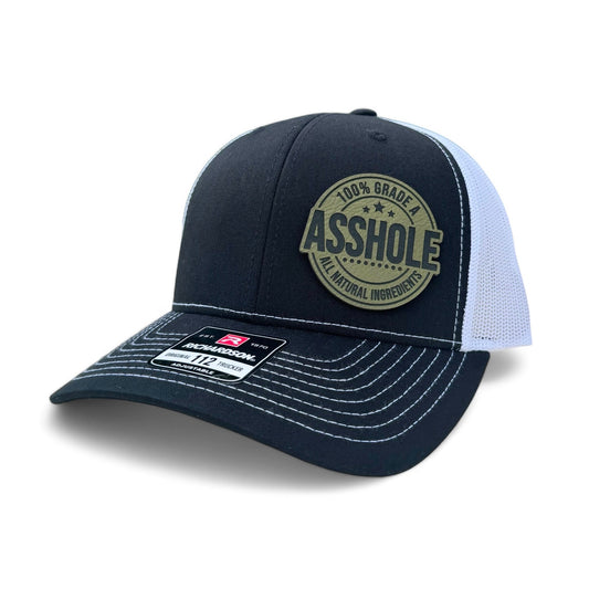 Explicit Adult Novelty Trucker Hat - Grade A Asshole Funny Gift for Men - Rude White Elephant Gag Gift