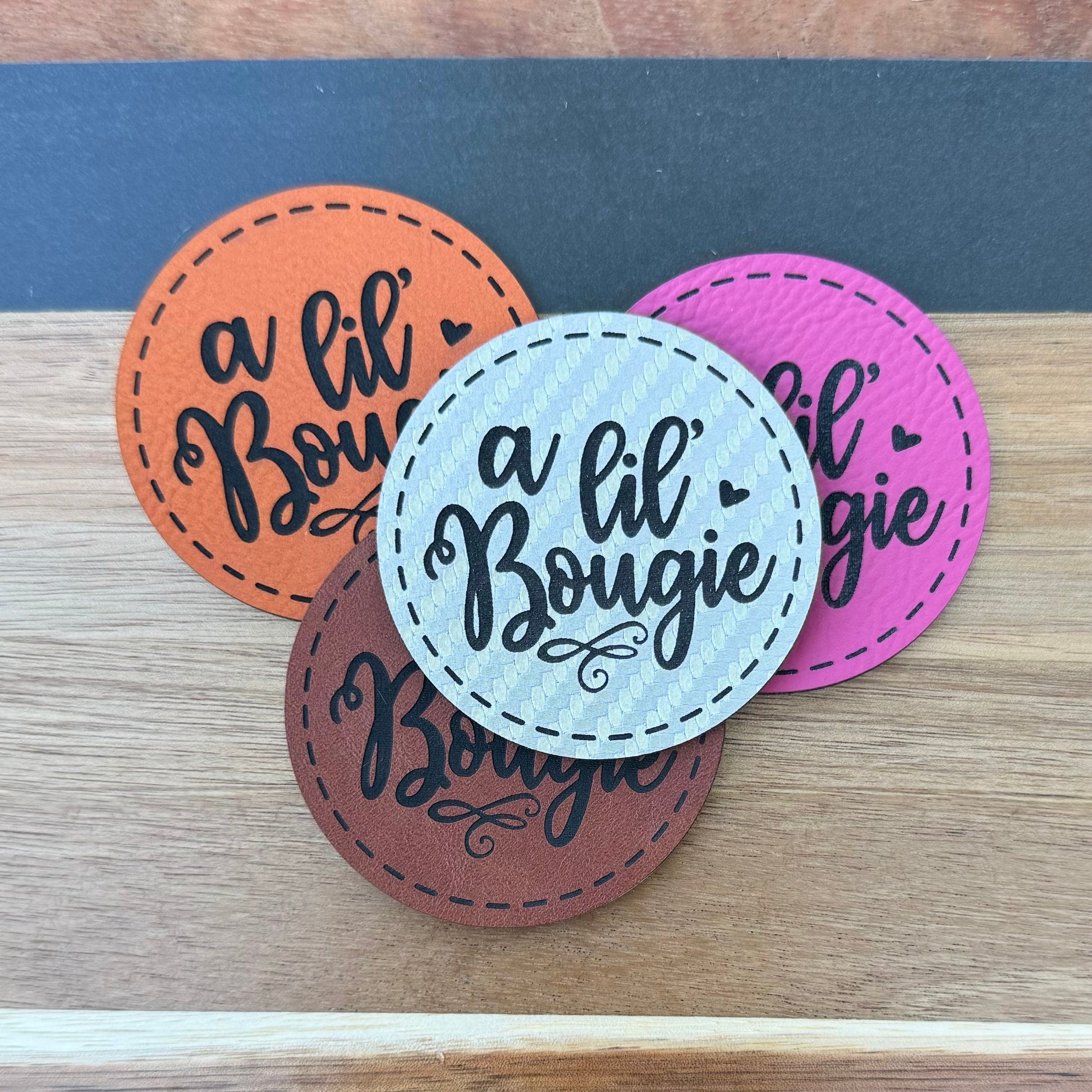 A Lil Bougie Patch for Hats, Carbon Silver Engraved Leatherette