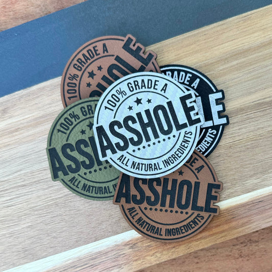 100% Grade A Asshole Patch for Hats, Carbon Silver Engraved Leatherette, Wholesale patches
