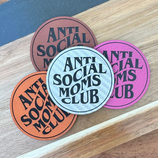Anti Social Moms Club Patch for Hats, Carbon Silver Engraved Leatherette, Wholesale patches