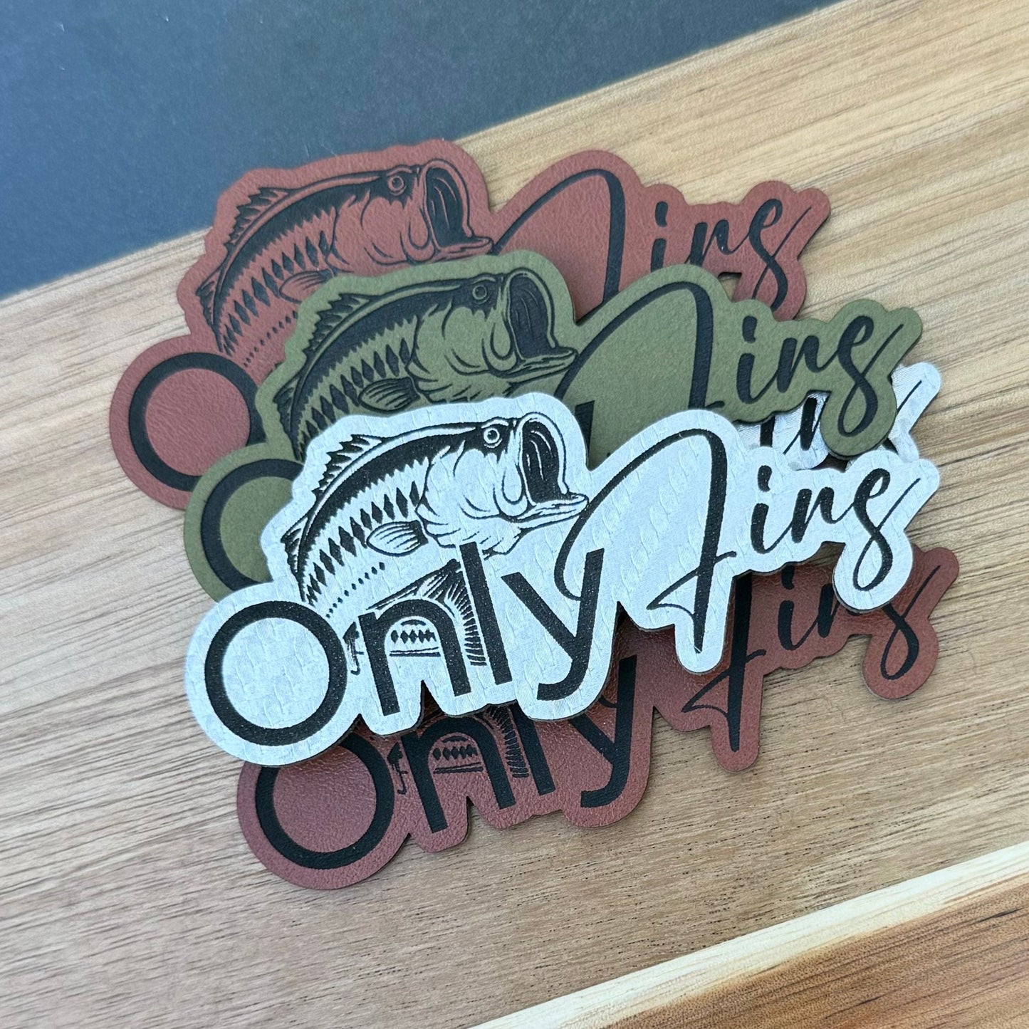 Only Fins Fishing Patch, Carbon Silver Engraved Leatherette, Fishing Wholesale patches