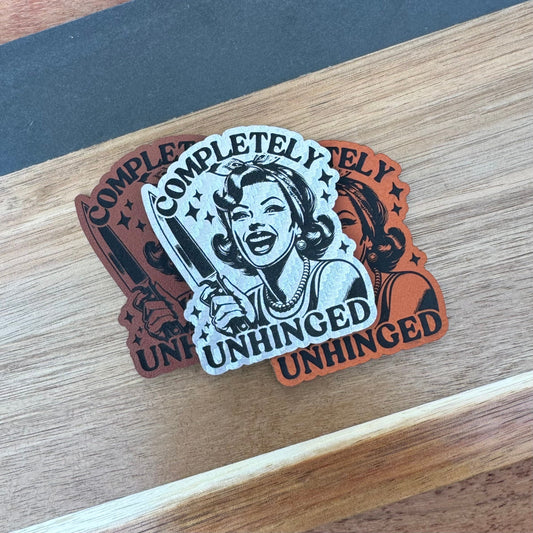 Completely Unhinged Patch for Hats, Carbon Silver Engraved Leatherette, Wholesale patches