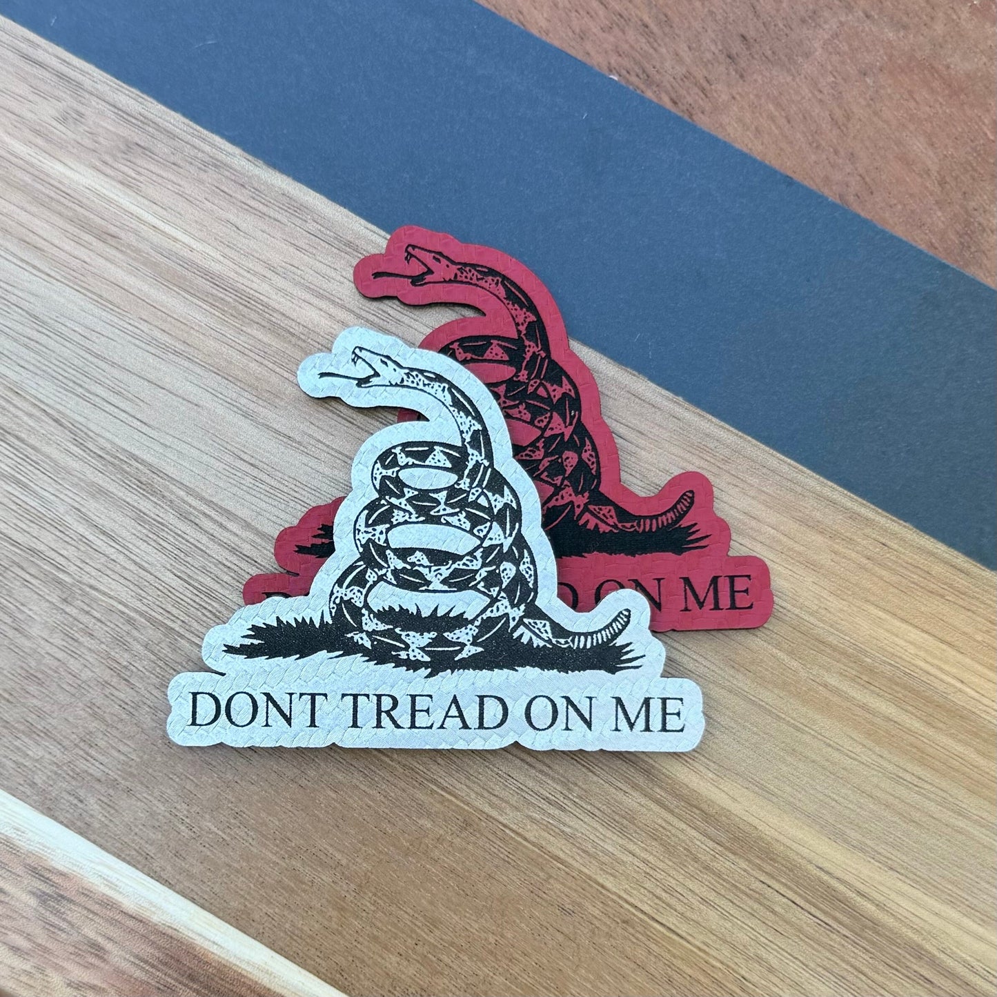 Dont Tread On Me Patch for Hats, Carbon Silver Engraved Leatherette, Wholesale patches