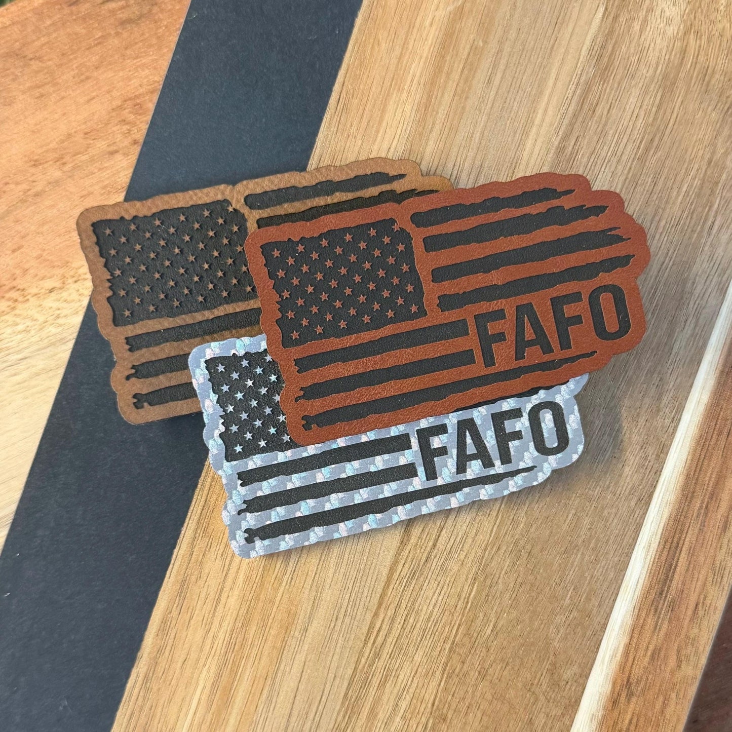 FAFO USA Flag Leatherette Hat Patch: Patriotic Humor