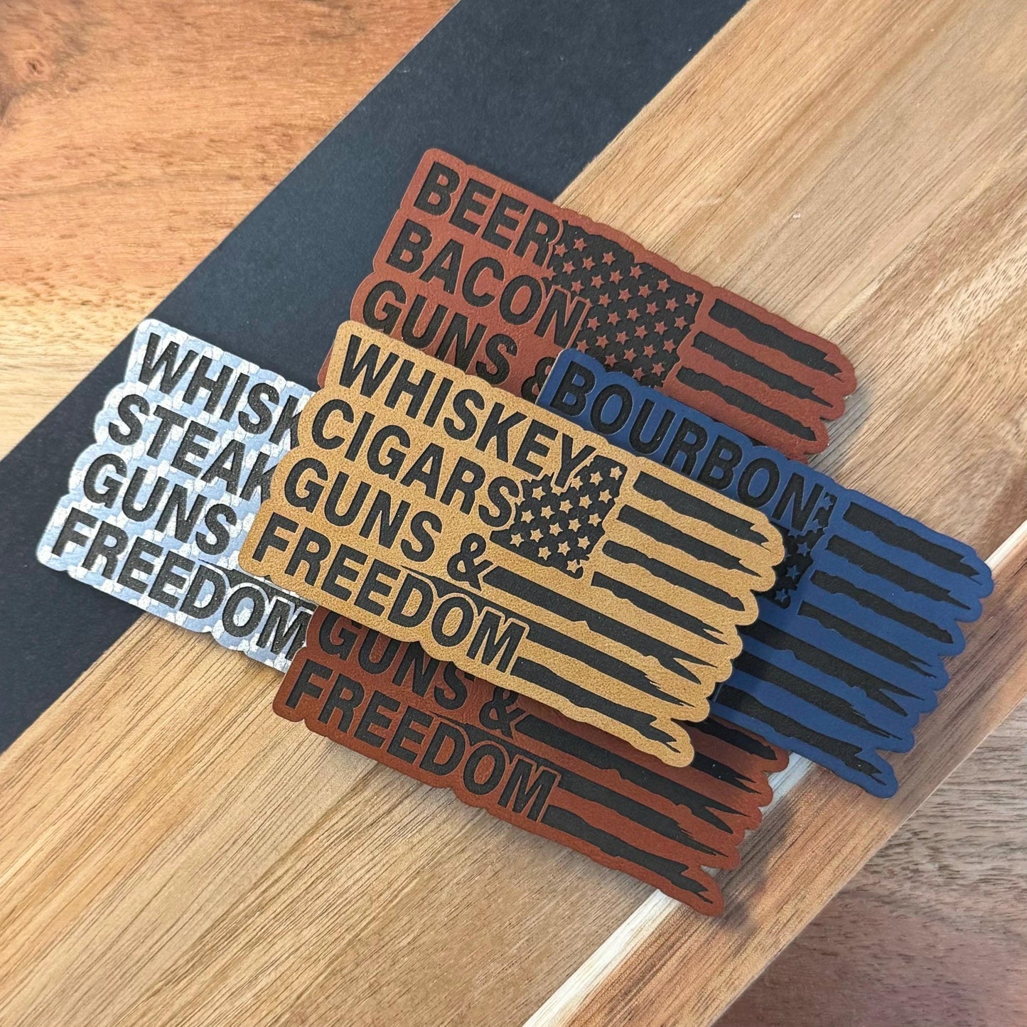 Whiskey Cigars Guns Freedom Beer Bacon Bourbon Hat Patch, Patriotic American Patches Multiples Bulk Wholesale