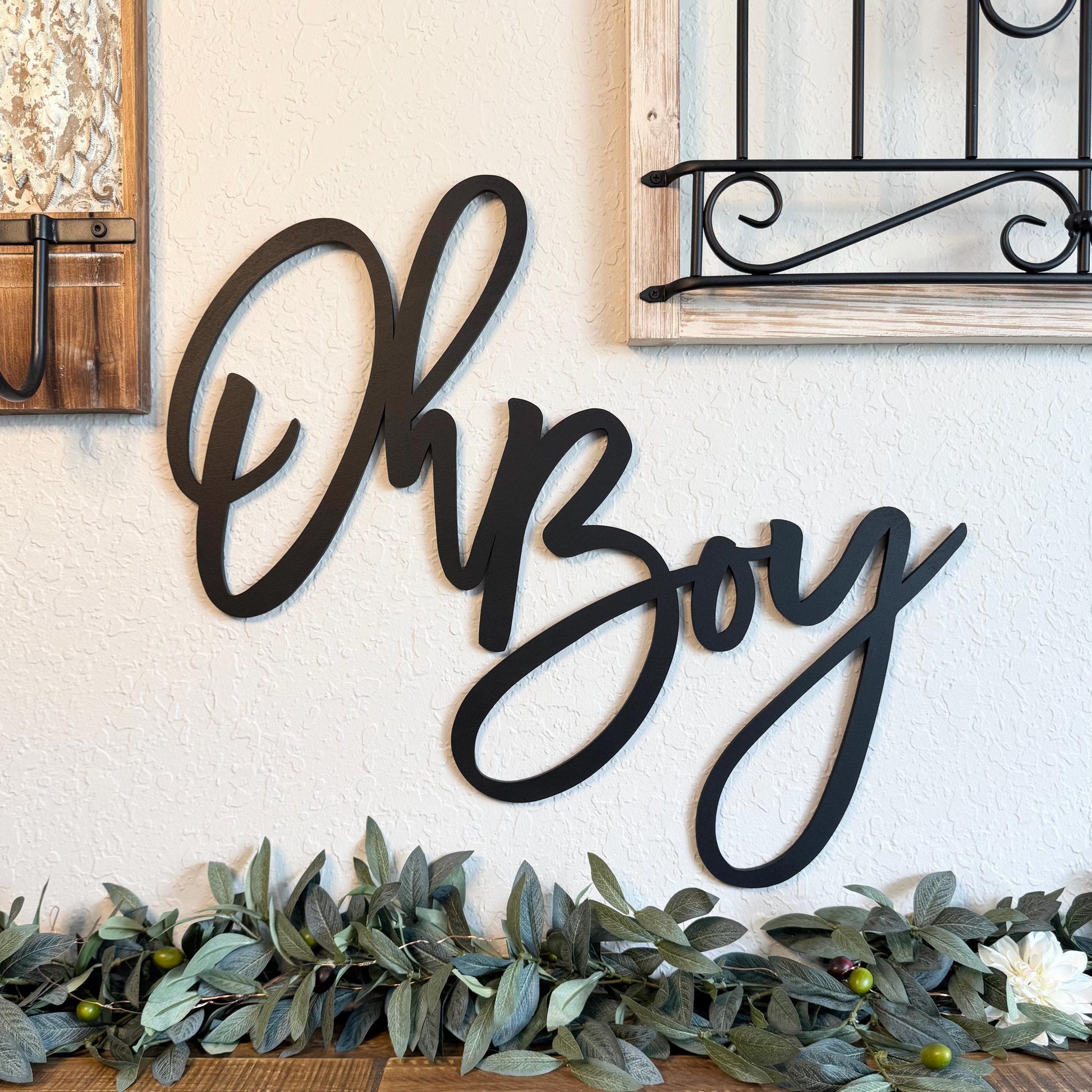 Oh Boy Baby Shower Sign - Boho Gender Reveal Backdrop Decor - Baby Boy Party Gift - Custom Name Sign