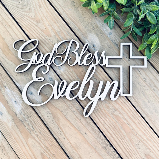 Custom God Bless Baptism Sign - Christening Keepsake - First Communion Sign - Baby Dedication Sign