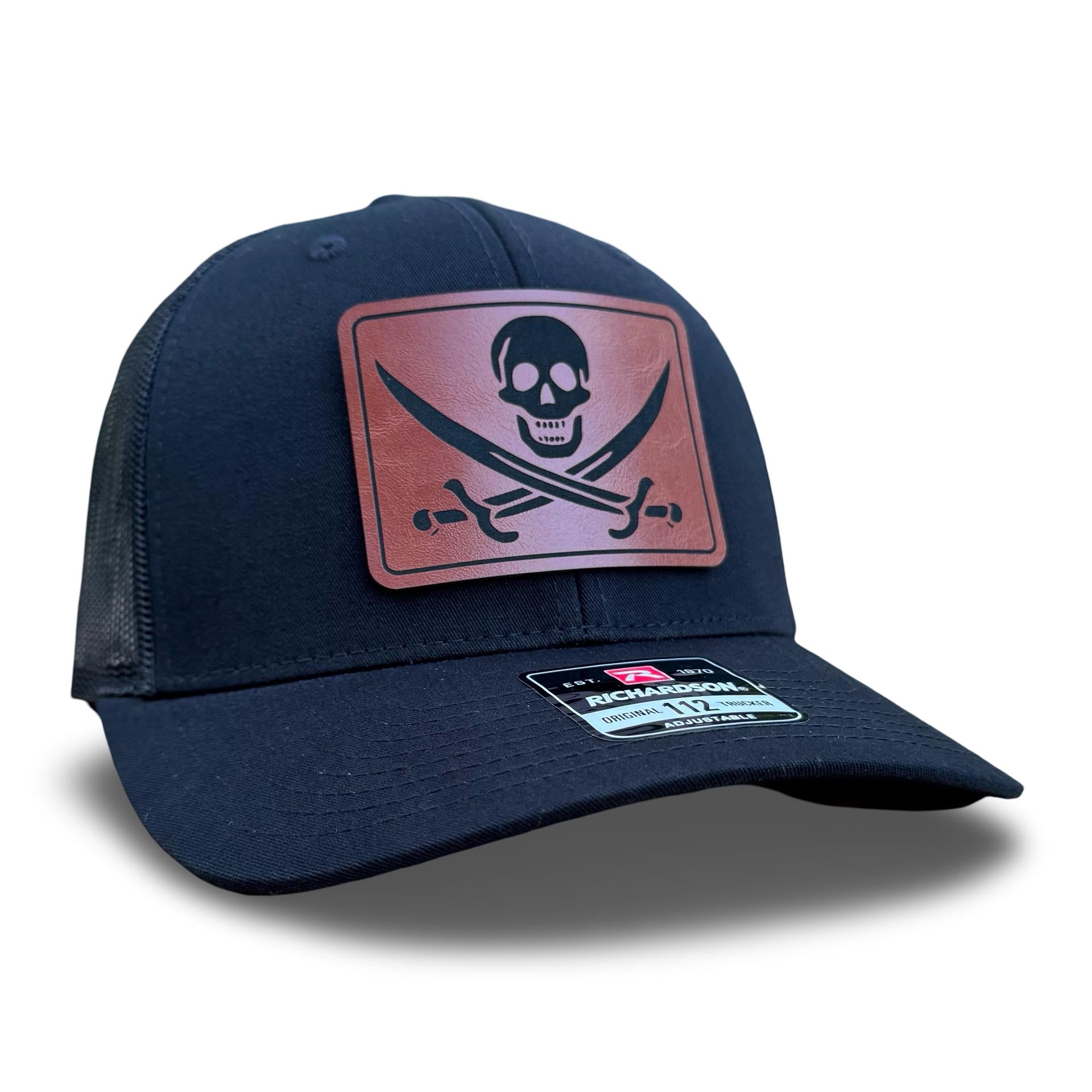 Pirate Skull & Swords Patch Hat - Skull Crossbones Nautical Themed Trucker Hat - Jolly Roger Unique Pirate Gift for Men