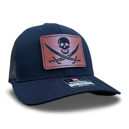 Pirate Skull & Swords Patch Hat - Skull Crossbones Nautical Themed Trucker Hat - Jolly Roger Unique Pirate Gift for Men