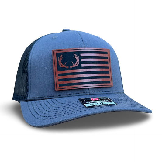 Antler Flag Patch Hat - Patriotic Hunting Hat for Men - American Flag Deer Antler Trucker Hat