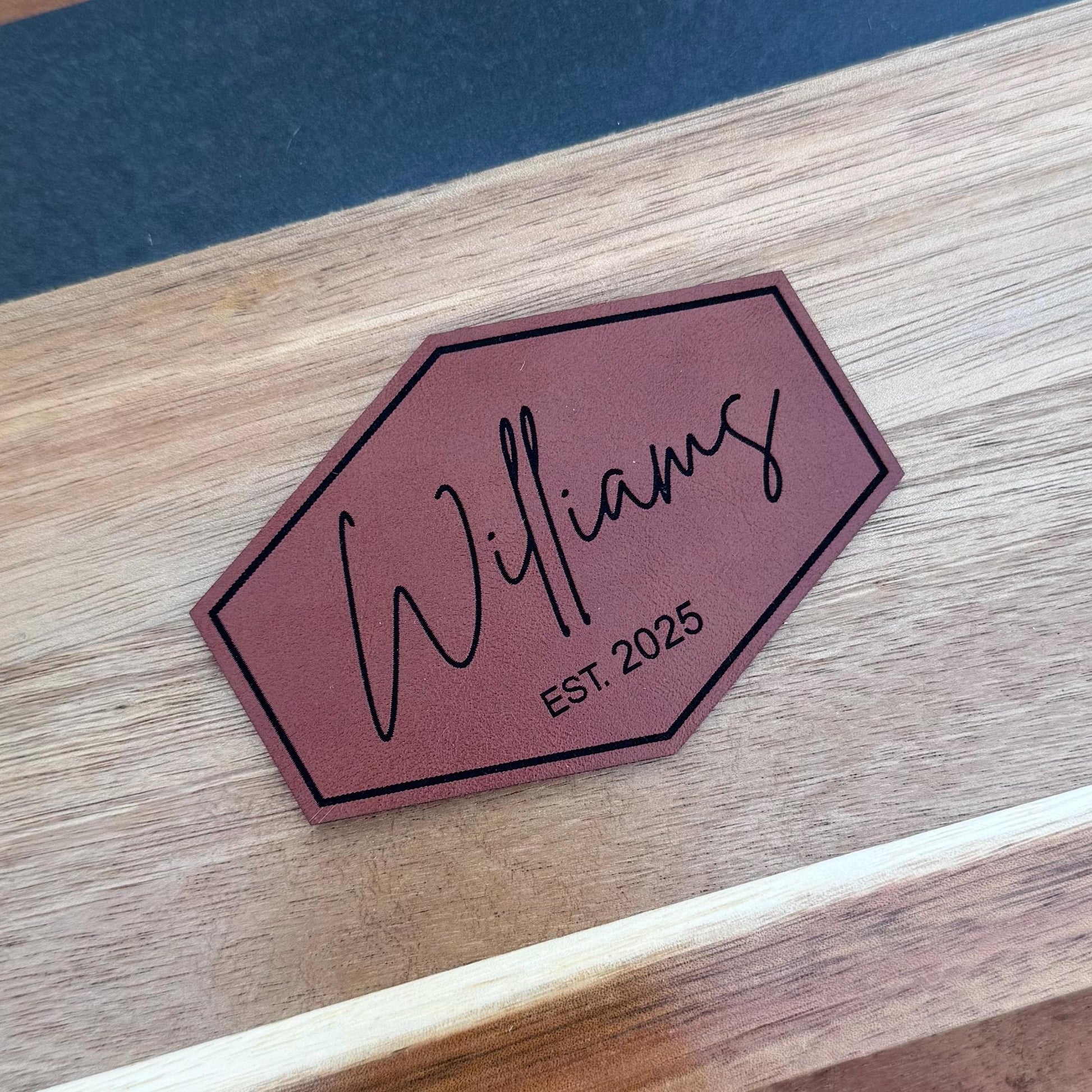 Personalized Faux Leather Name Patch - 3.3" Iron-on Engraved Patch