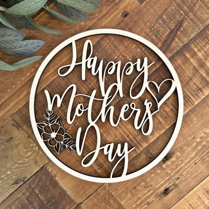 Happy Mother's Day Wood Sign - Church Event Decor - Custom Floral Motherhood Gift - Personalized Gift for Mom or Grandma