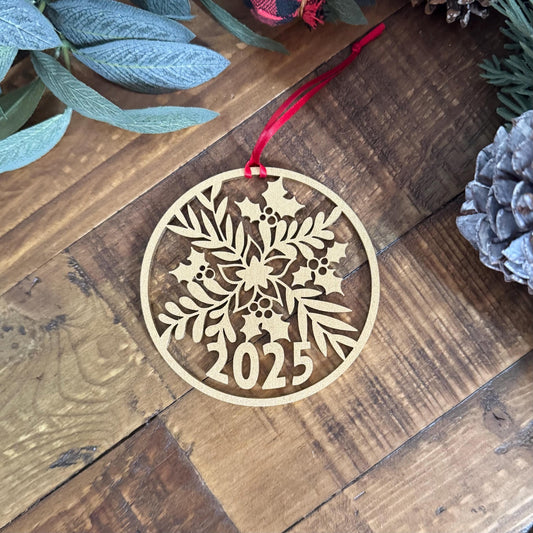 2025 Snowflake Wood Ornament - Christmas Keepsake Dated 2025 - Annual Collector Gift