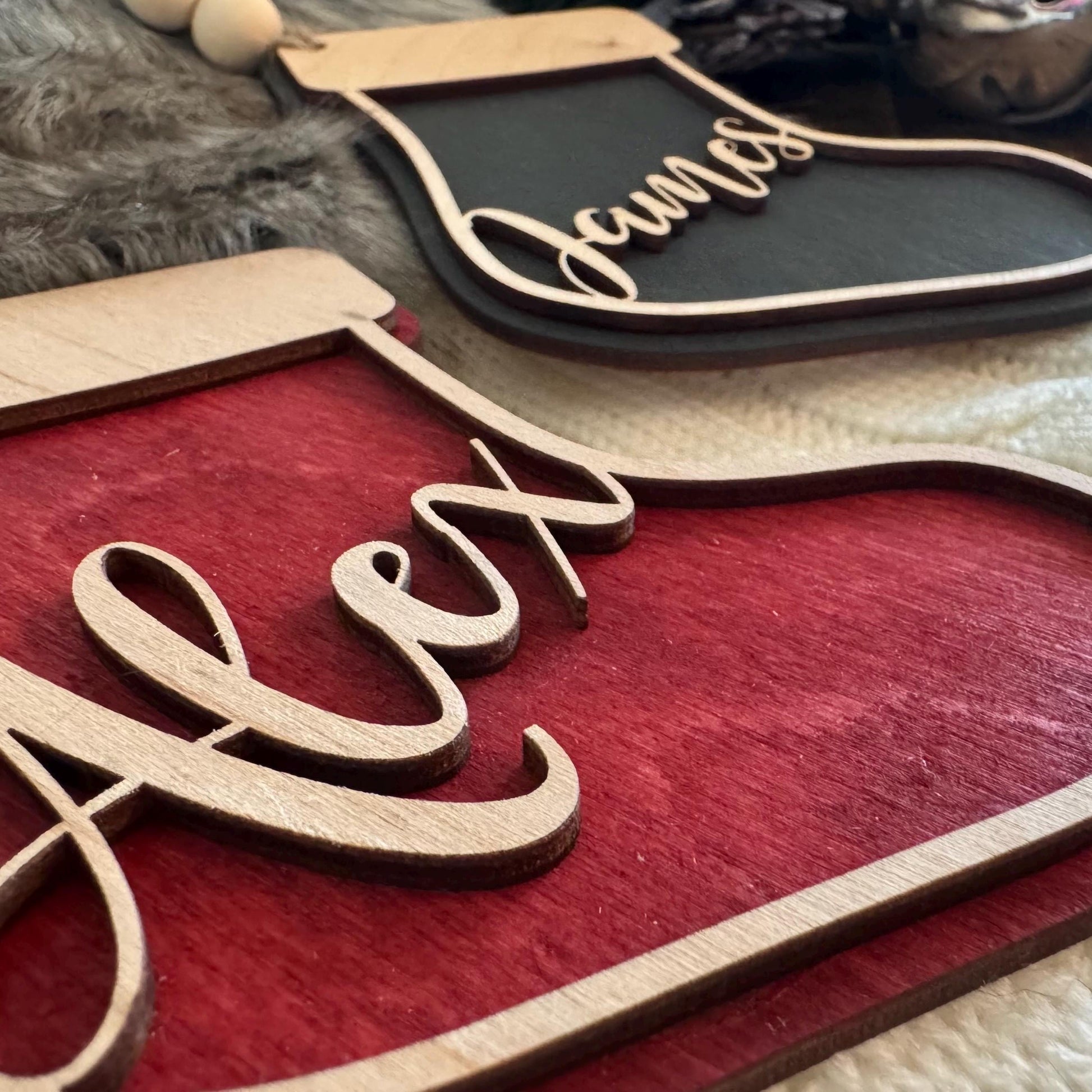 Personalized Christmas Tree Stocking Tag - Wooden Ornaments with Names - Kids Pets & Family Stocking Tags