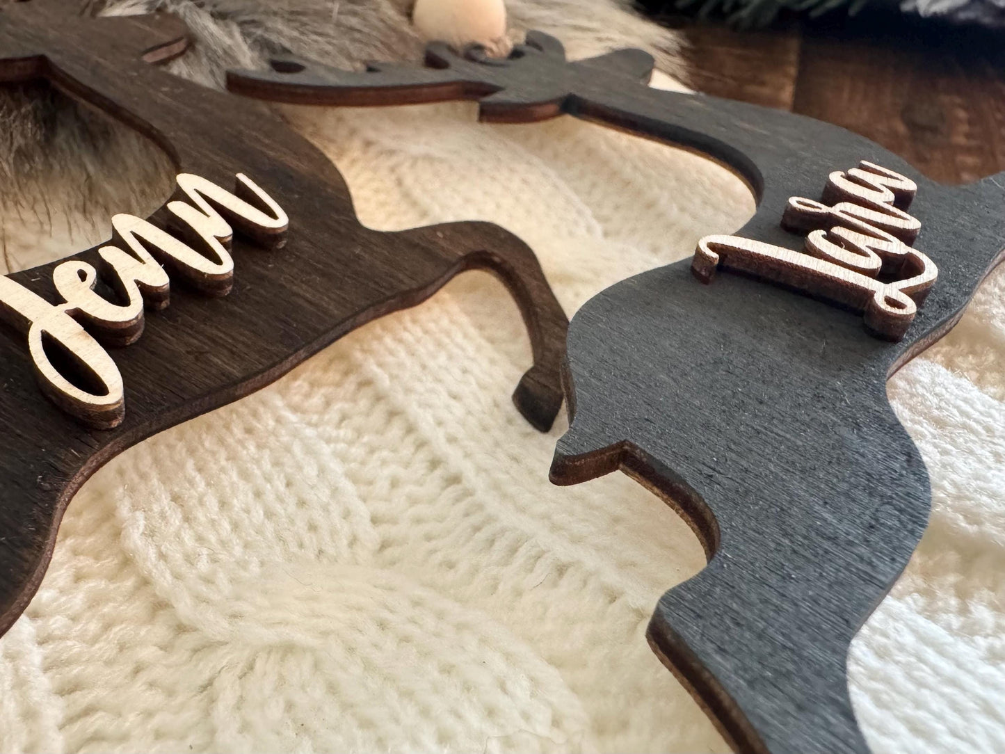 Deer Stocking Holiday Name Tag - Gift Tags With Names for Christmas - Pet Name Tags - Christmas Ornaments