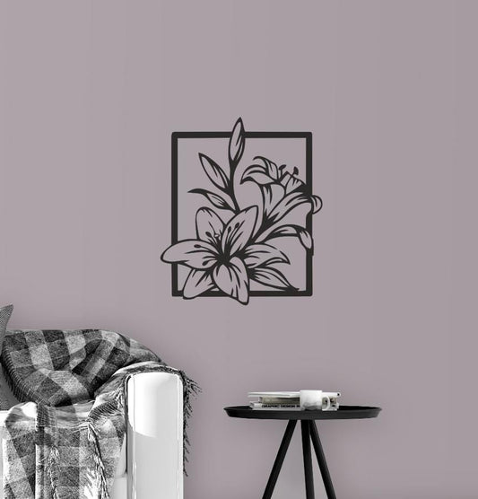 Lily Wooden Wall Sign - Handmade Rustic Floral Wall Art - Country Farmhouse Decor - Wood Flower Sign with Lilies