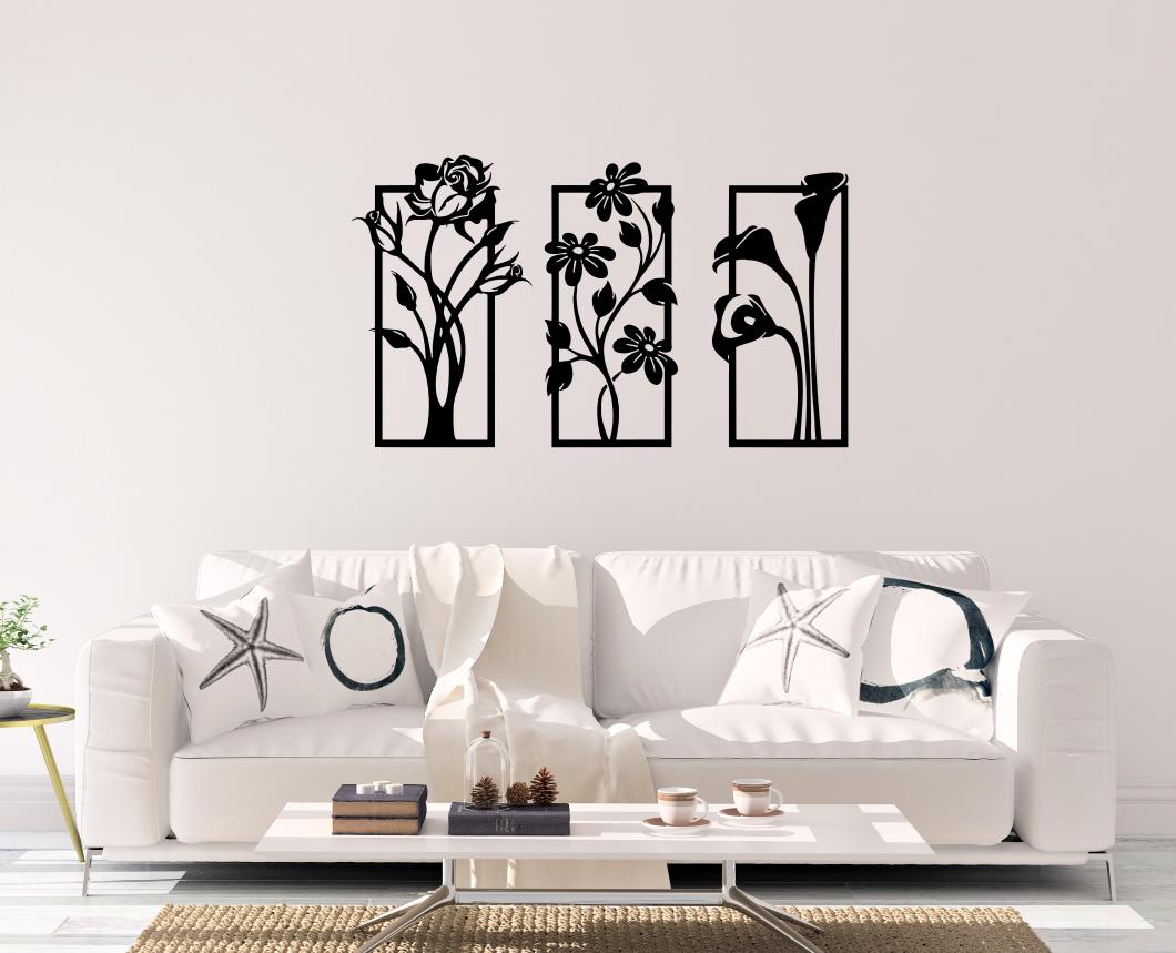 Floral Wood Wall Art Set - Set of 3 Boho Decor Panels - Modern Wooden Wall Decor