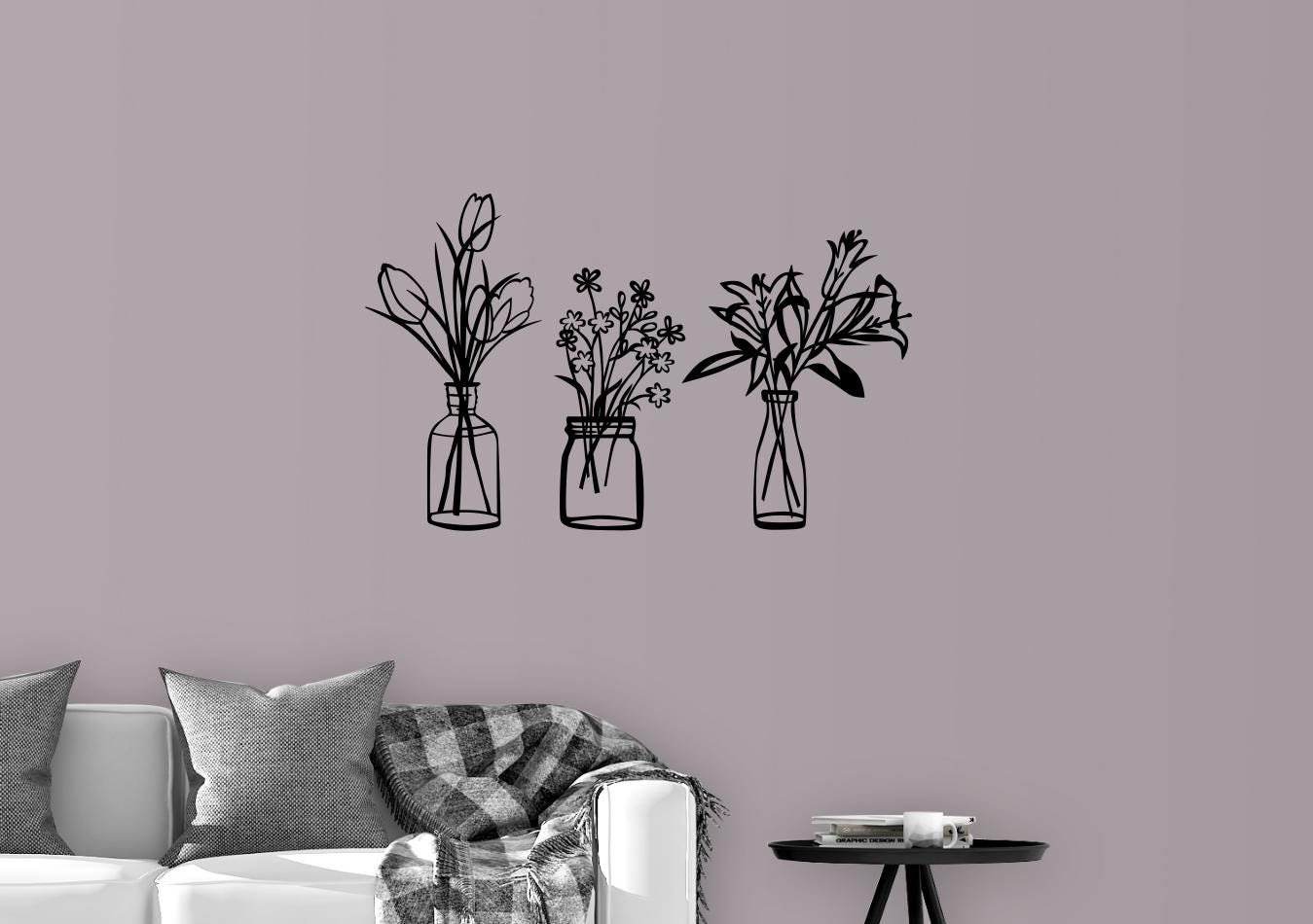 Wildflower Vase Wooden Sign Set - Spring Wall Art Decor - Set of 3 Wooden Panels