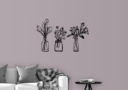Wildflower Vase Wooden Sign Set - Spring Wall Art Decor - Set of 3 Wooden Panels