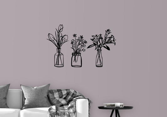 Wildflower Vase Wooden Sign Set - Spring Wall Art Decor - Set of 3 Wooden Panels