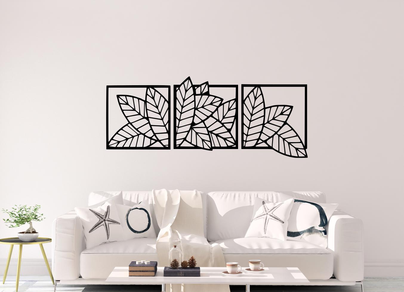 Macrame Leaf Wall Hanging Set of 3 - Boho Nature Wood Leaf Decor Art - Macrame Inspired Wooden Panels - Neutral Home Wall Decor