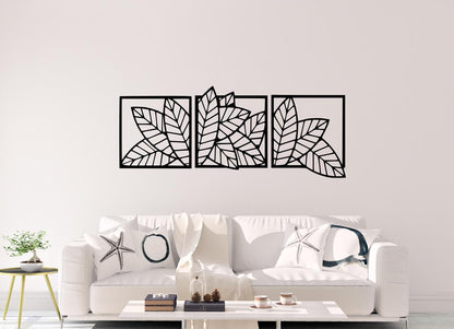Macrame Leaf Wall Hanging Set of 3 - Boho Nature Wood Leaf Decor Art - Macrame Inspired Wooden Panels - Neutral Home Wall Decor