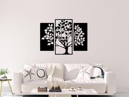 Tree Wall Panel Decor Set of 3 - Wooden Tree of Life Wall Art - Laser Cut Nature Wall Hanging - Nature Inspired Home Decor