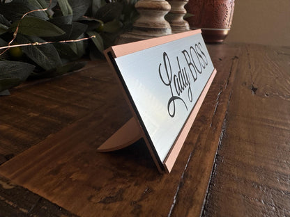 2"x8" Custom Engraved Desk Name Plates with Aluminum Holder - Coworker Gift - Desk Name Tag for Business & Home Office Use