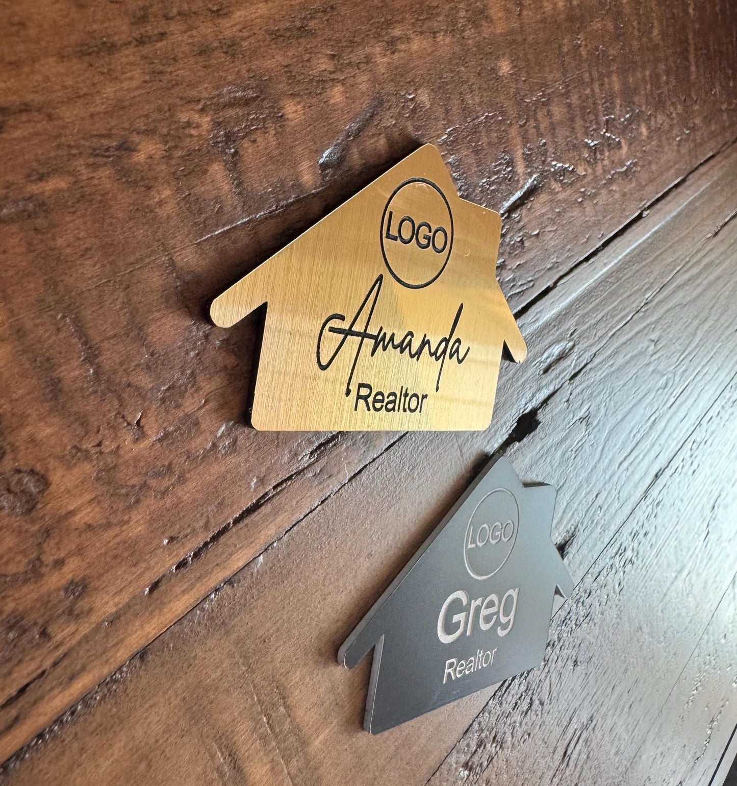 Custom Engraved House-Shaped Magnetic Realtor Name Badge - Real Estate Agent Name Tag