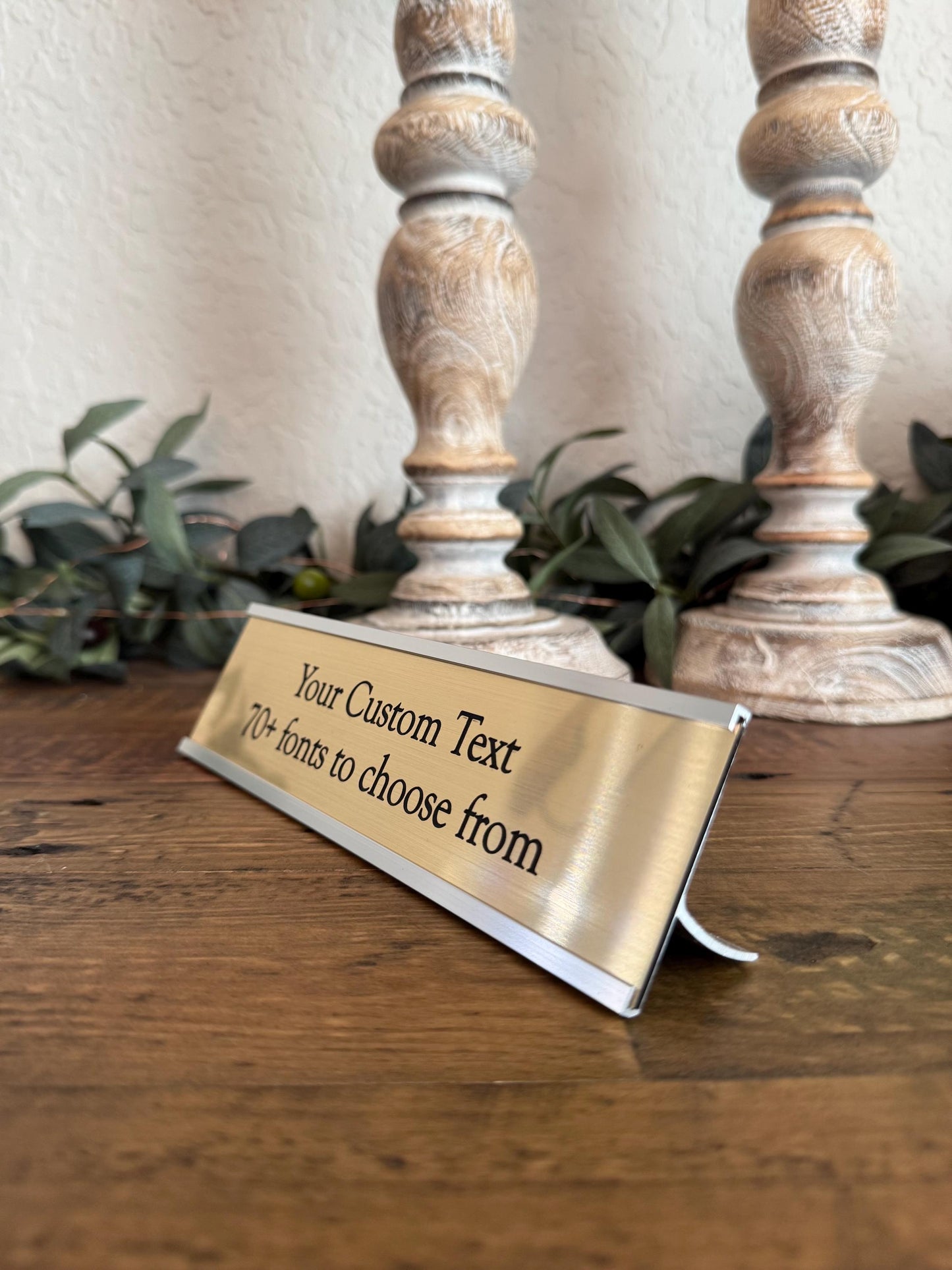 2"x8" Custom Engraved Desk Name Plates with Aluminum Holder - Coworker Gift - Desk Name Tag for Business & Home Office Use