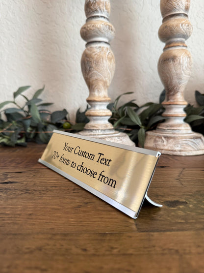2"x8" Custom Engraved Desk Name Plates with Aluminum Holder - Coworker Gift - Desk Name Tag for Business & Home Office Use