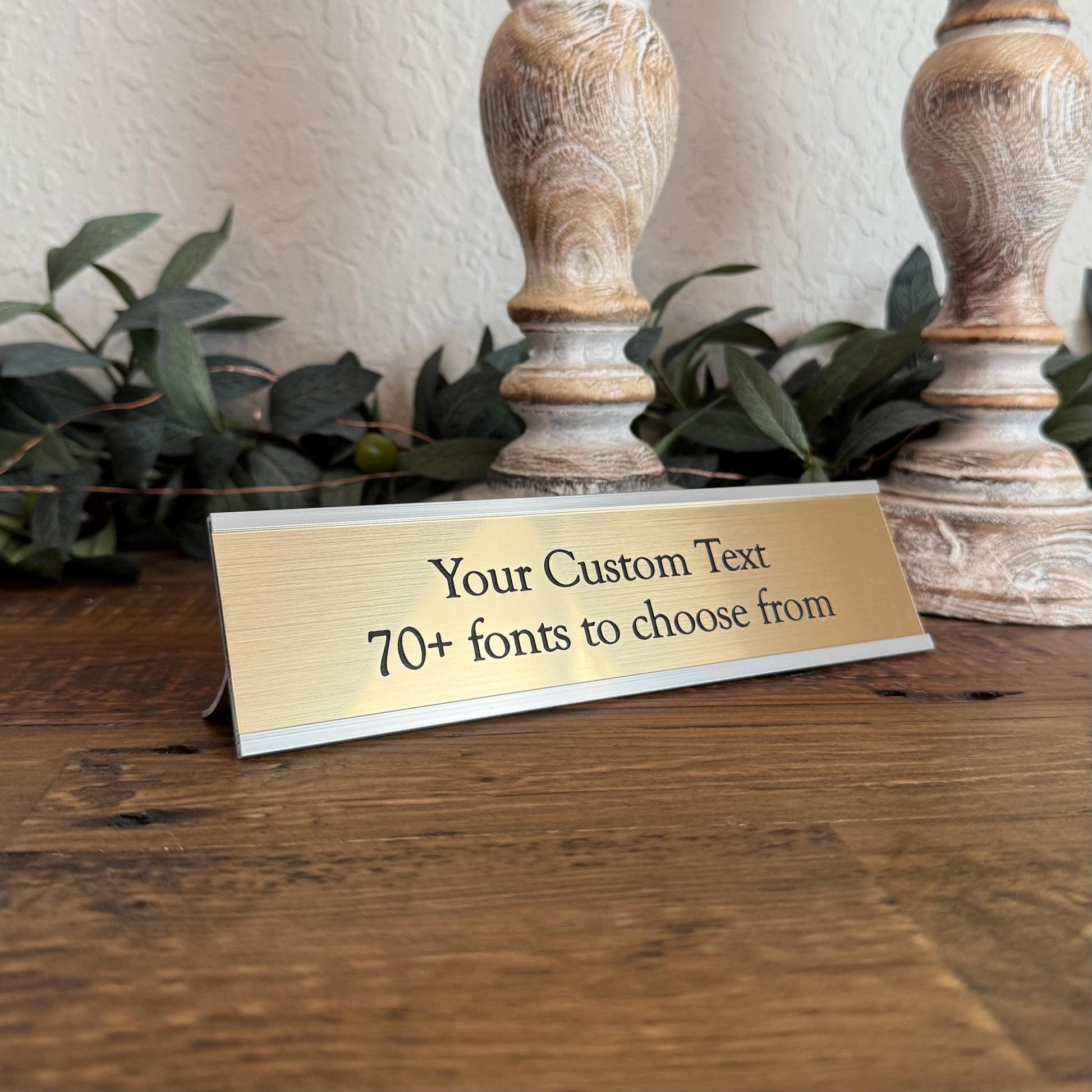 2"x8" Custom Engraved Desk Name Plates with Aluminum Holder - Coworker Gift - Desk Name Tag for Business & Home Office Use